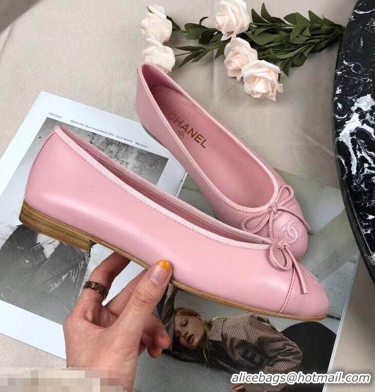 Low Price Chanel Leather Classic Bow Ballerinas Flats G40319 Pink