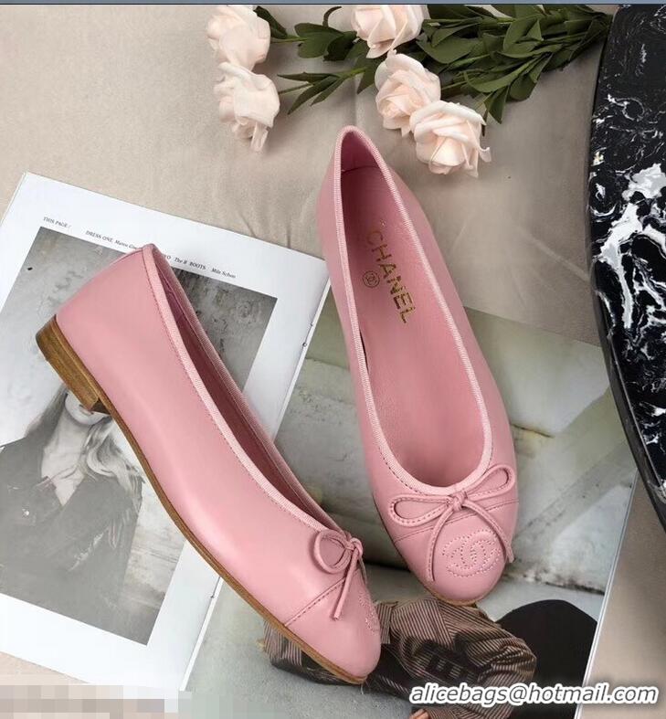 Low Price Chanel Leather Classic Bow Ballerinas Flats G40319 Pink