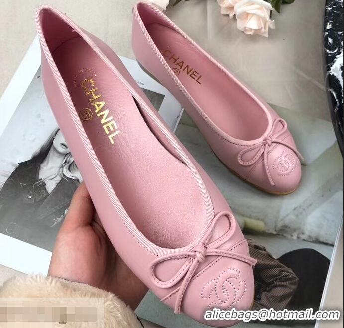 Low Price Chanel Leather Classic Bow Ballerinas Flats G40319 Pink