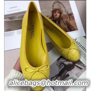 Low Cost Chanel Leather Classic Bow Ballerinas Flats G40320 Yellow