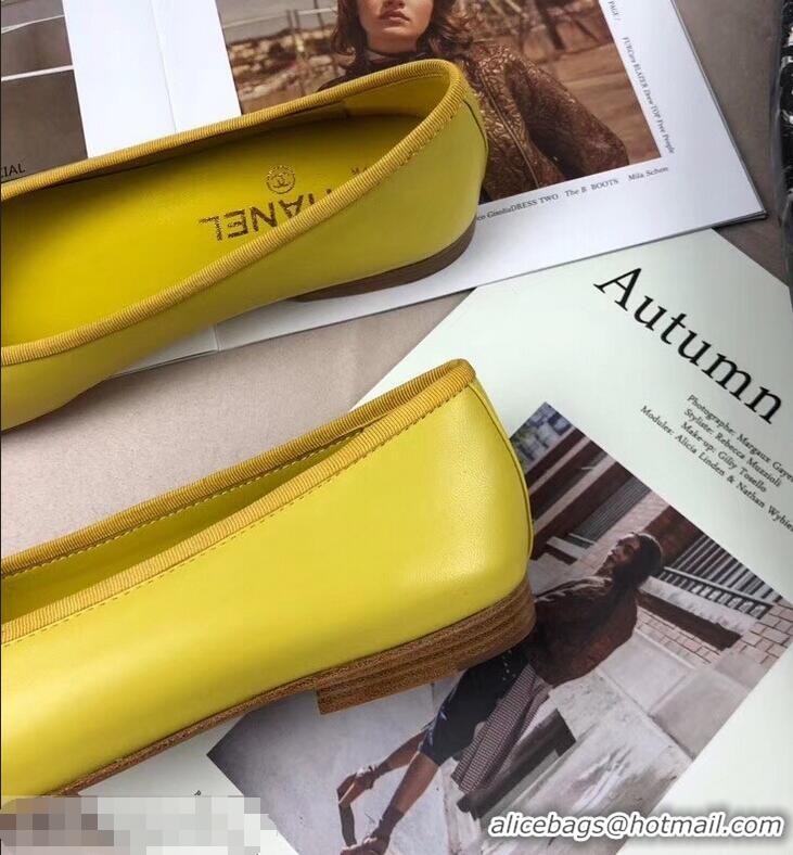 Low Cost Chanel Leather Classic Bow Ballerinas Flats G40320 Yellow