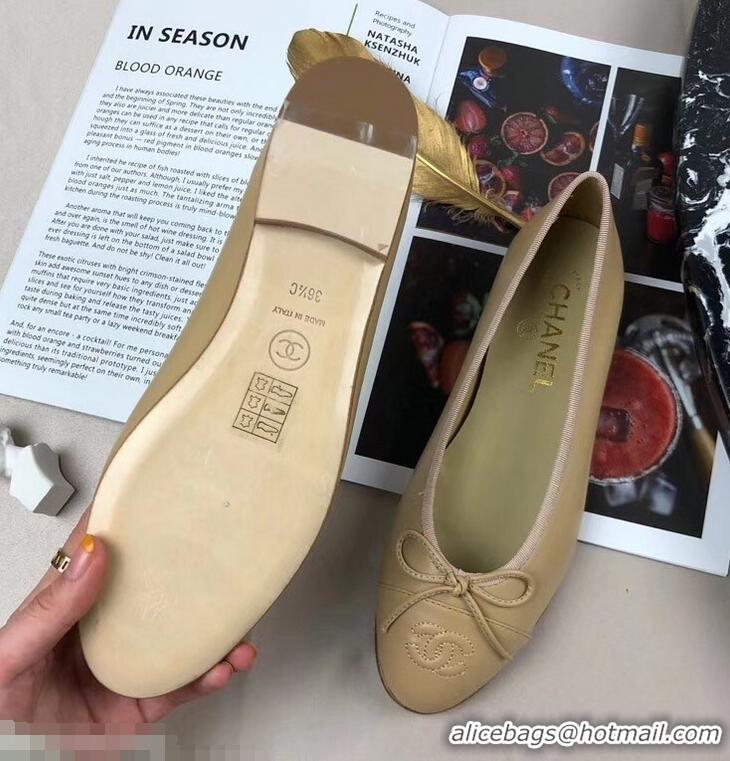 Lowest Price Chanel Leather Classic Bow Ballerinas Flats G40321 Nude