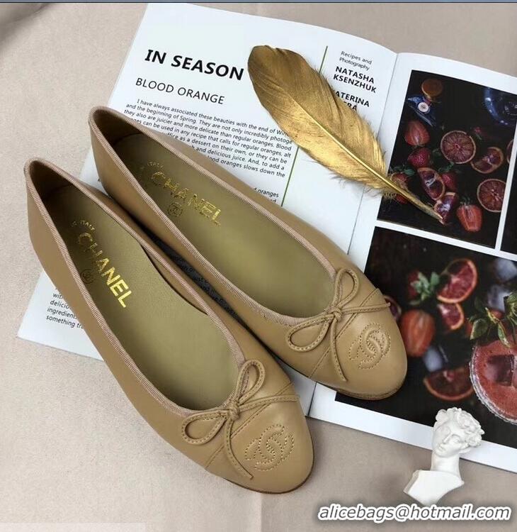 Lowest Price Chanel Leather Classic Bow Ballerinas Flats G40321 Nude