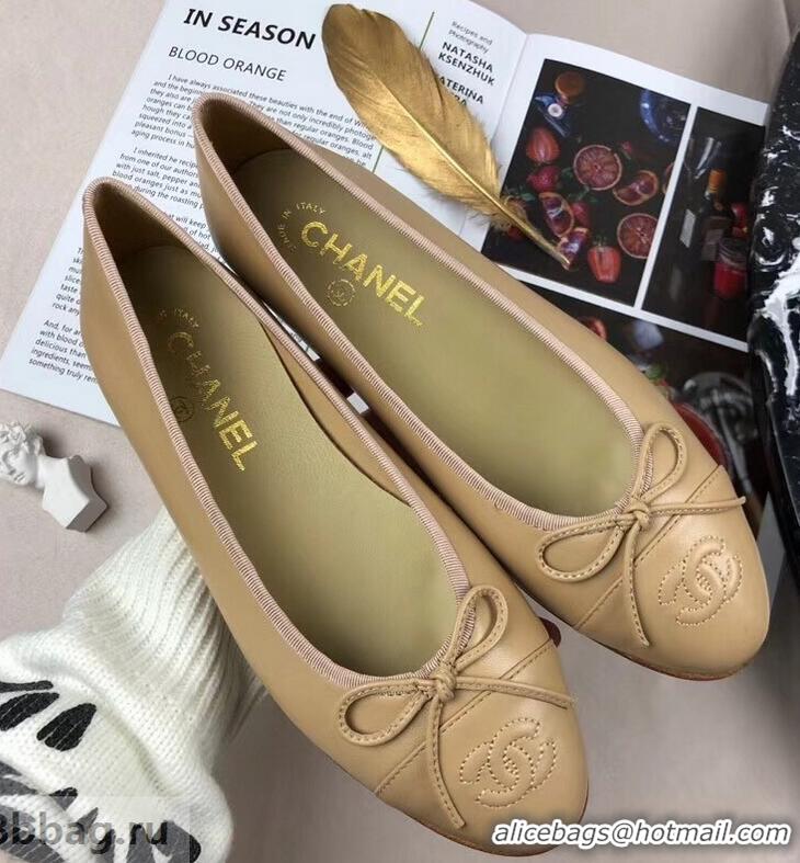 Lowest Price Chanel Leather Classic Bow Ballerinas Flats G40321 Nude