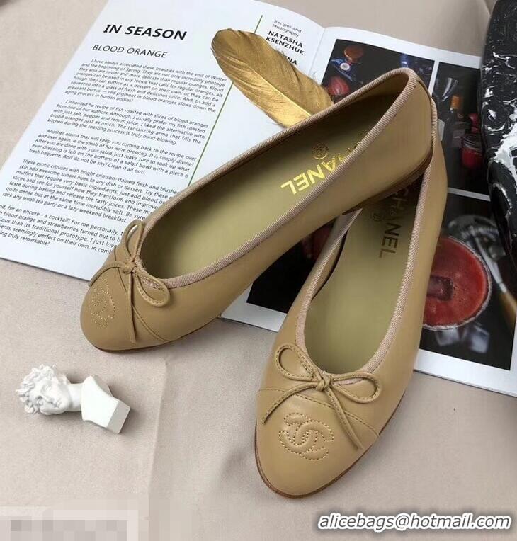 Lowest Price Chanel Leather Classic Bow Ballerinas Flats G40321 Nude