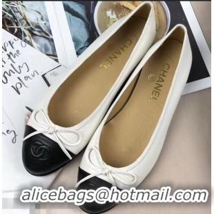 Luxurious Chanel Leather Classic Bow Ballerinas Flats G40326 Bi-color White/Black