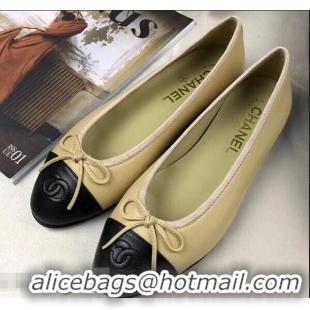 Low Cost Chanel Leather Classic Bow Ballerinas Flats G40327 Bi-color Nude/Black