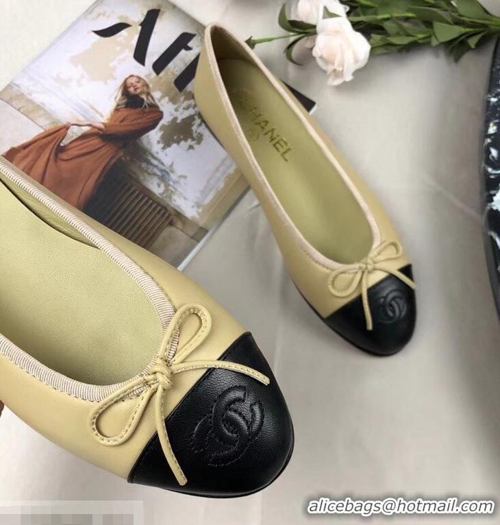 Low Cost Chanel Leather Classic Bow Ballerinas Flats G40327 Bi-color Nude/Black