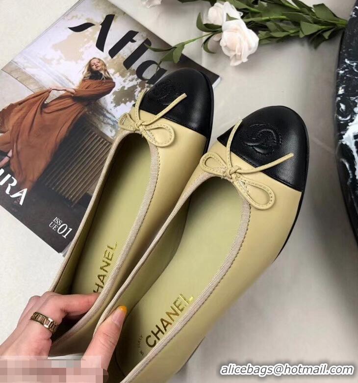 Low Cost Chanel Leather Classic Bow Ballerinas Flats G40327 Bi-color Nude/Black