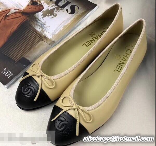 Low Cost Chanel Leather Classic Bow Ballerinas Flats G40327 Bi-color Nude/Black