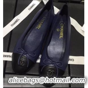 Youthful Chanel Leather Classic Bow Ballerinas Flats G40328 Bi-color Navy Blue/Black