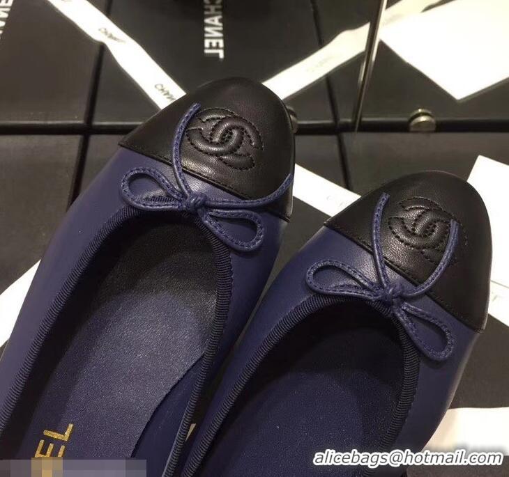 Youthful Chanel Leather Classic Bow Ballerinas Flats G40328 Bi-color Navy Blue/Black