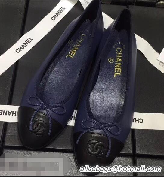 Youthful Chanel Leather Classic Bow Ballerinas Flats G40328 Bi-color Navy Blue/Black