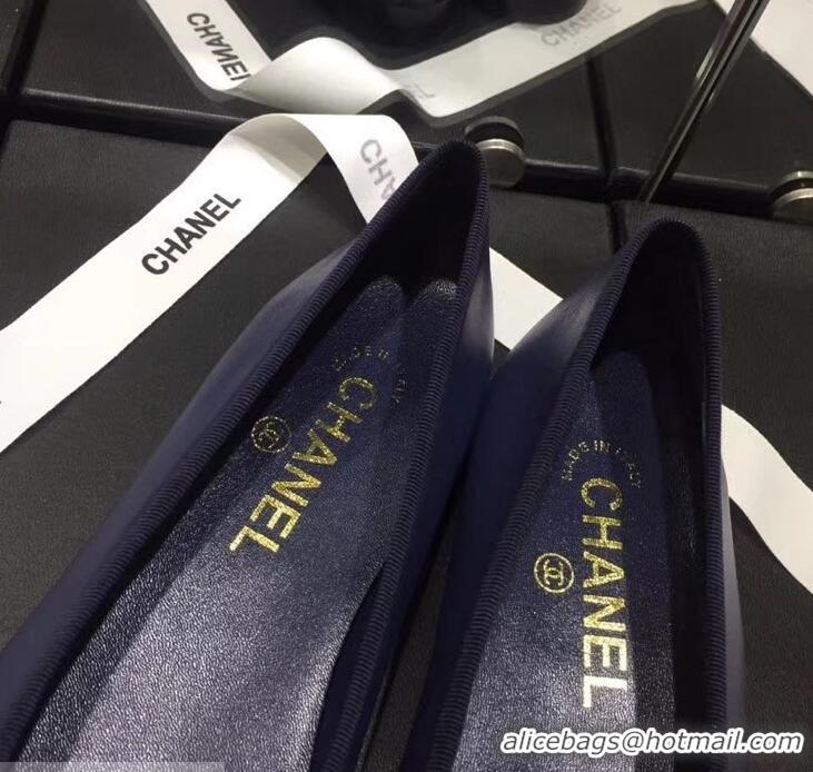 Youthful Chanel Leather Classic Bow Ballerinas Flats G40328 Bi-color Navy Blue/Black