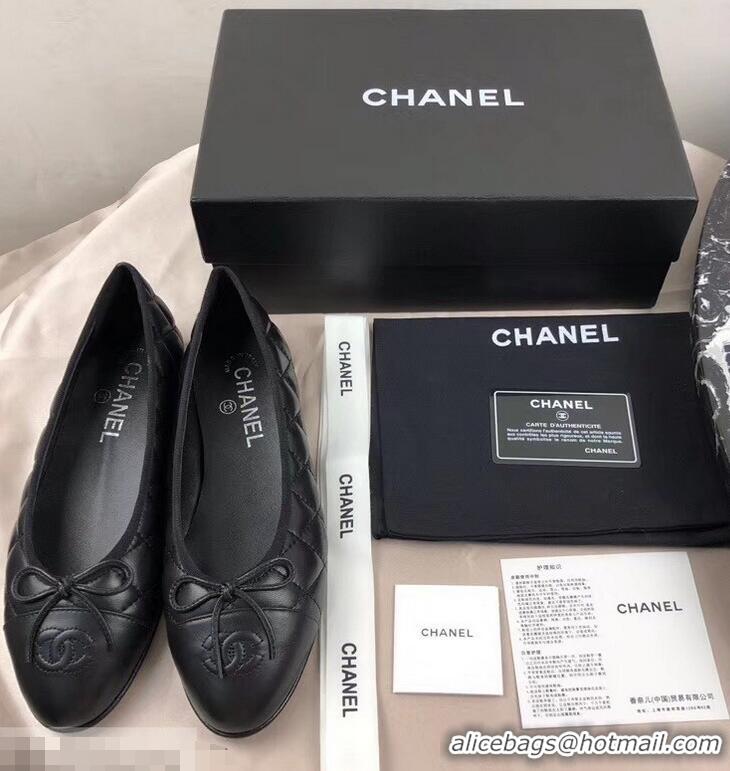 Super Quality Chanel Leather Classic Bow Ballerinas Flats G40329 Quilted All Black