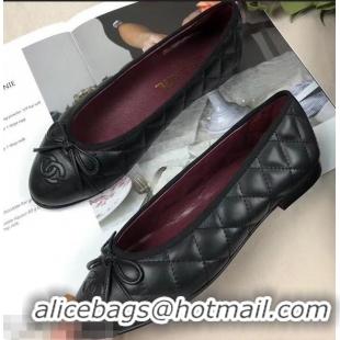 Low Price Chanel Leather Classic Bow Ballerinas Flats G40330 Quilted Black/Burgundy