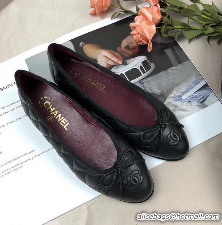 Low Price Chanel Leather Classic Bow Ballerinas Flats G40330 Quilted Black/Burgundy