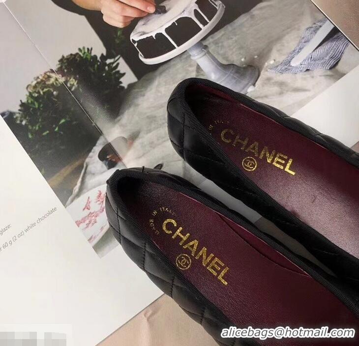 Low Price Chanel Leather Classic Bow Ballerinas Flats G40330 Quilted Black/Burgundy