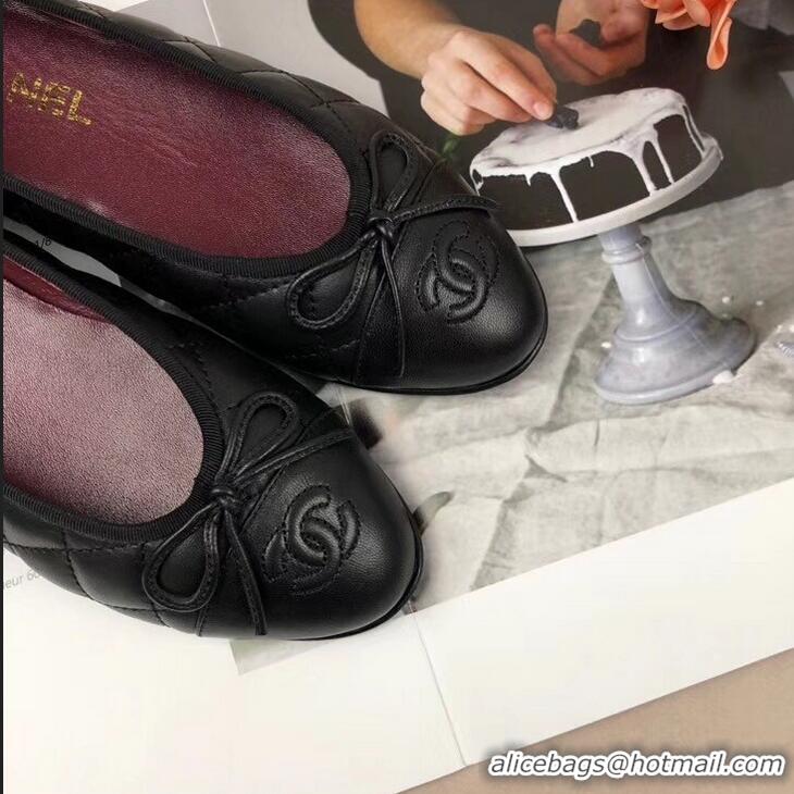 Low Price Chanel Leather Classic Bow Ballerinas Flats G40330 Quilted Black/Burgundy