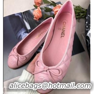 Grade Quality Chanel Leather Classic Bow Ballerinas Flats G40334 Quilted Pink