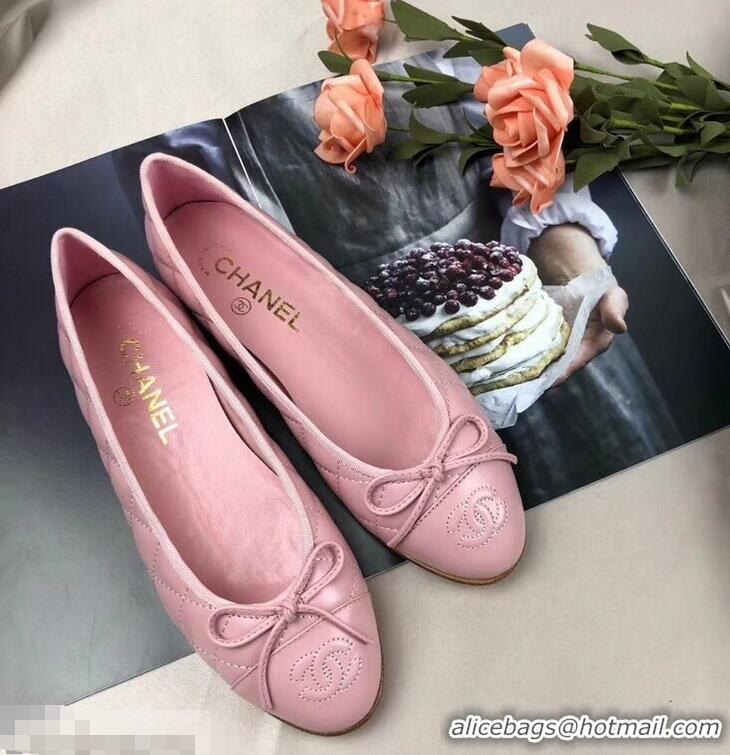 Grade Quality Chanel Leather Classic Bow Ballerinas Flats G40334 Quilted Pink