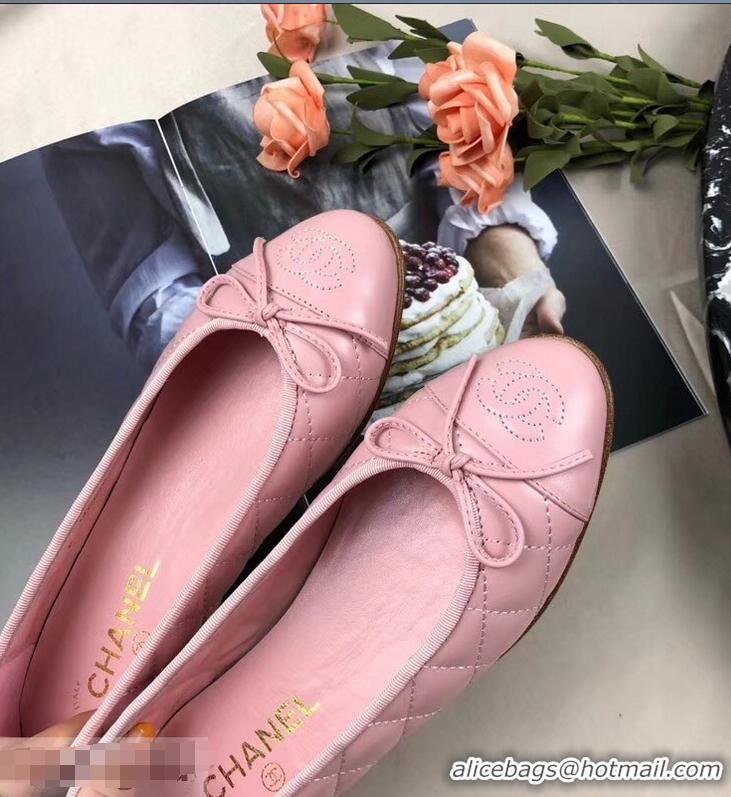 Grade Quality Chanel Leather Classic Bow Ballerinas Flats G40334 Quilted Pink