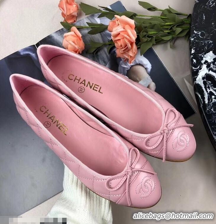 Grade Quality Chanel Leather Classic Bow Ballerinas Flats G40334 Quilted Pink