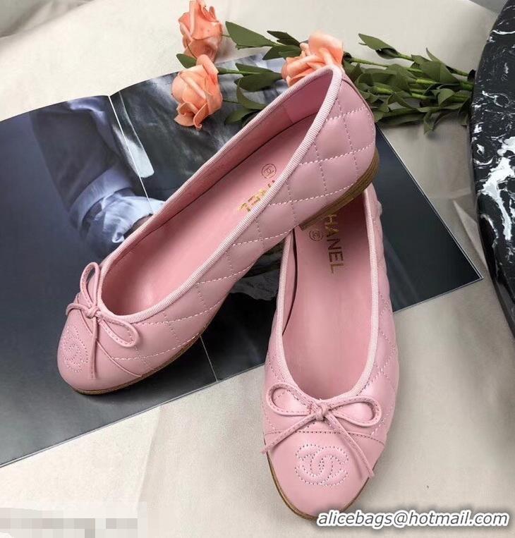 Grade Quality Chanel Leather Classic Bow Ballerinas Flats G40334 Quilted Pink