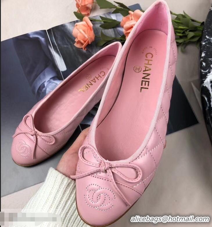 Grade Quality Chanel Leather Classic Bow Ballerinas Flats G40334 Quilted Pink