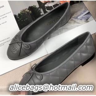 Purchase Discount Chanel Leather Classic Bow Ballerinas Flats G40335 Quilted Gray