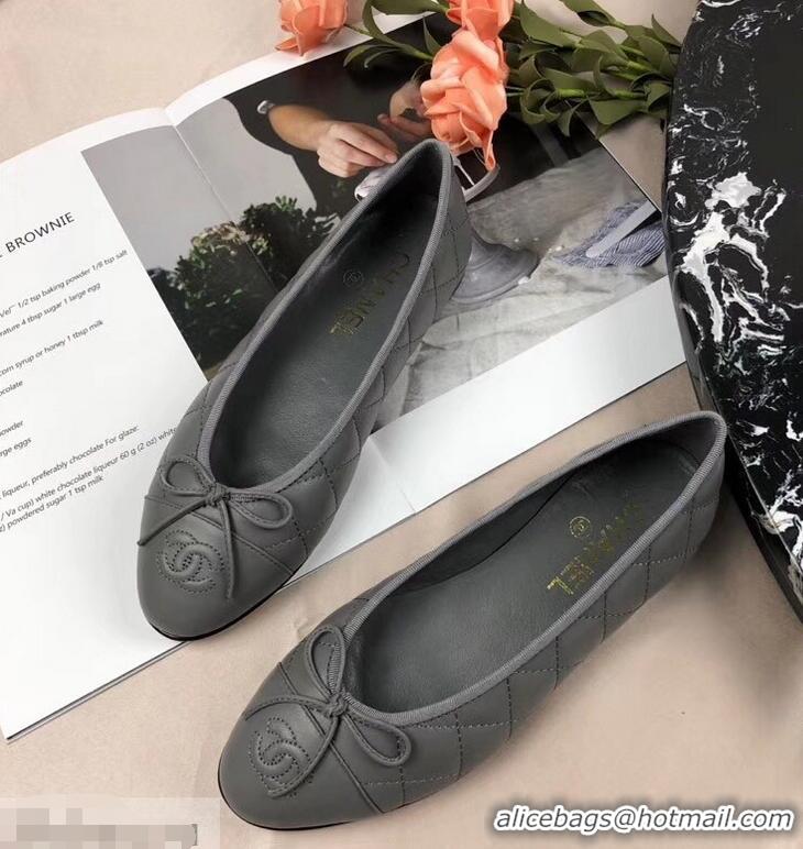 Purchase Discount Chanel Leather Classic Bow Ballerinas Flats G40335 Quilted Gray