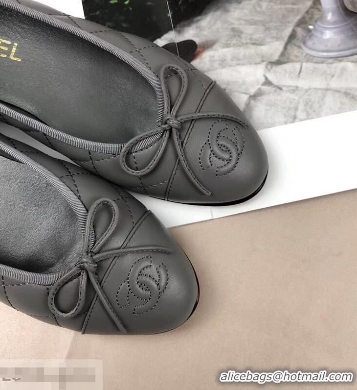 Purchase Discount Chanel Leather Classic Bow Ballerinas Flats G40335 Quilted Gray