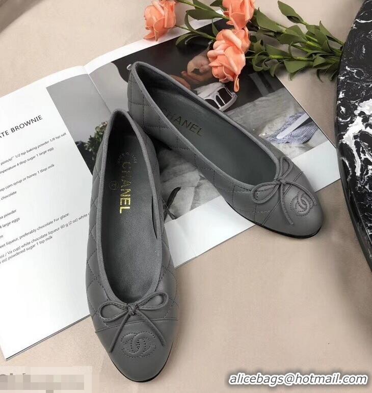 Purchase Discount Chanel Leather Classic Bow Ballerinas Flats G40335 Quilted Gray