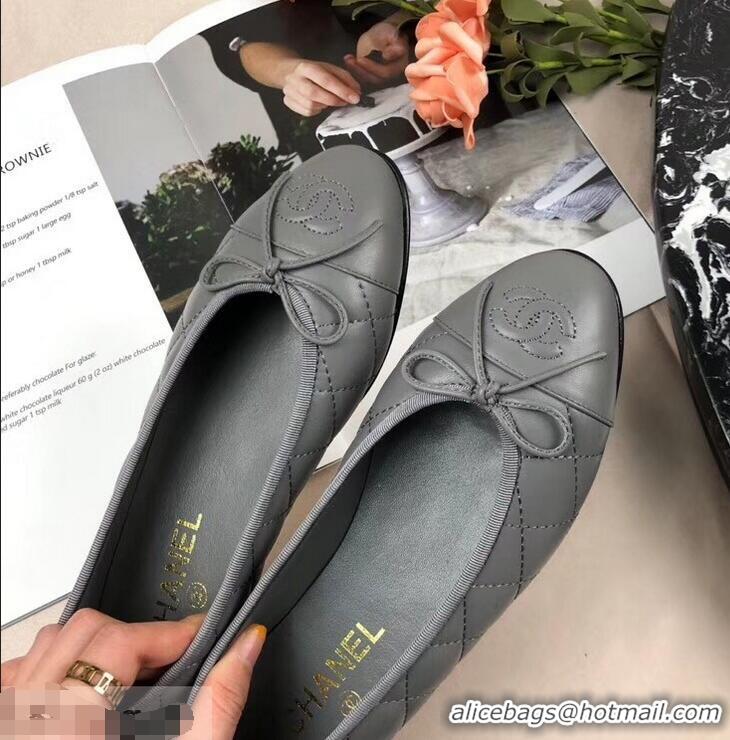 Purchase Discount Chanel Leather Classic Bow Ballerinas Flats G40335 Quilted Gray