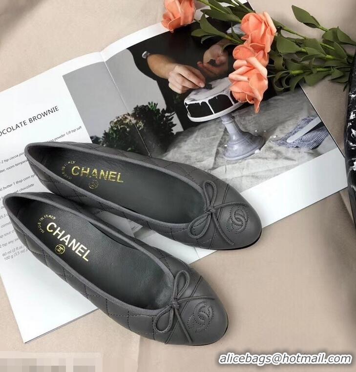 Purchase Discount Chanel Leather Classic Bow Ballerinas Flats G40335 Quilted Gray