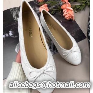 Best Price Chanel Leather Classic Bow Ballerinas Flats G40336 Quilted White