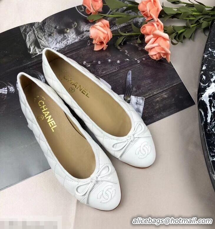 Best Price Chanel Leather Classic Bow Ballerinas Flats G40336 Quilted White