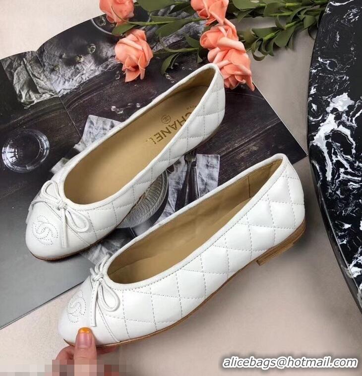 Best Price Chanel Leather Classic Bow Ballerinas Flats G40336 Quilted White