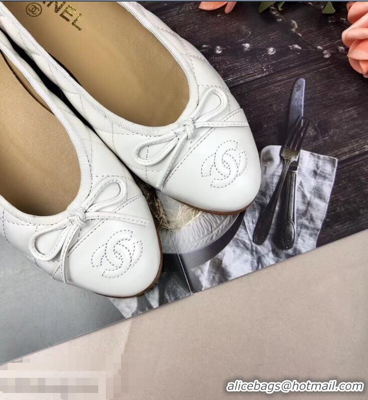 Best Price Chanel Leather Classic Bow Ballerinas Flats G40336 Quilted White