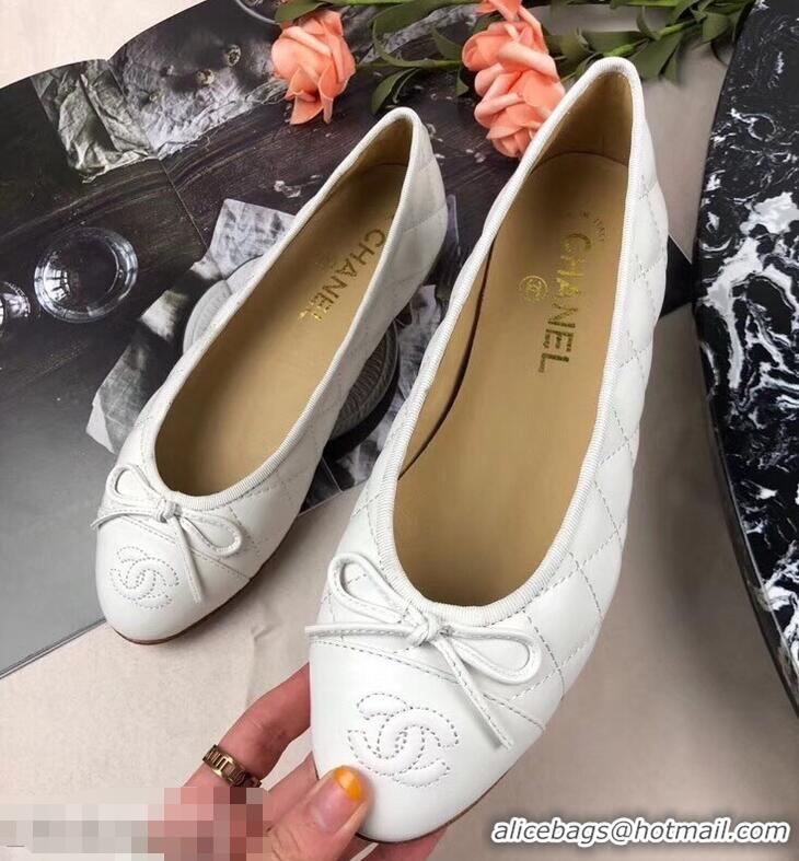 Best Price Chanel Leather Classic Bow Ballerinas Flats G40336 Quilted White