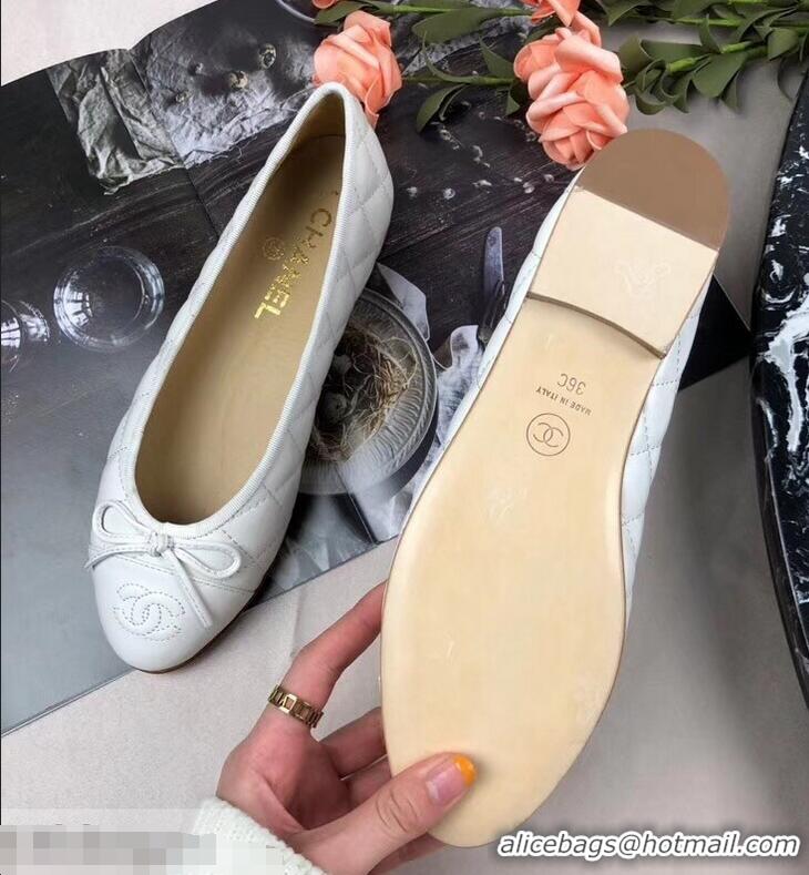 Best Price Chanel Leather Classic Bow Ballerinas Flats G40336 Quilted White