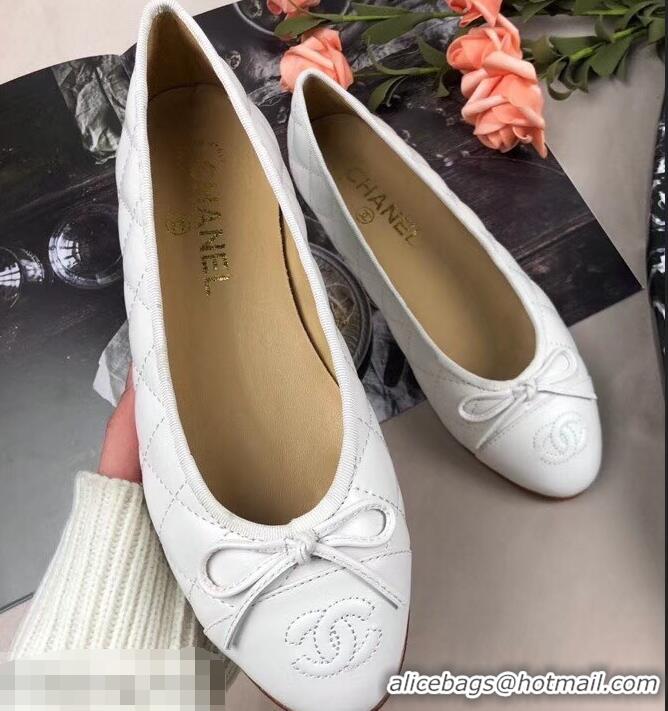 Best Price Chanel Leather Classic Bow Ballerinas Flats G40336 Quilted White