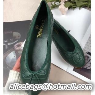 Cheapest Chanel Leather Classic Bow Ballerinas Flats G40337 Quilted Green