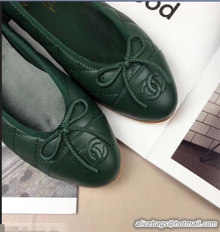 Cheapest Chanel Leather Classic Bow Ballerinas Flats G40337 Quilted Green