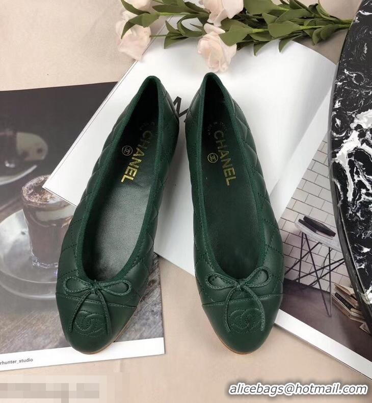 Cheapest Chanel Leather Classic Bow Ballerinas Flats G40337 Quilted Green