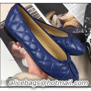 Fashion Discount Chanel Leather Classic Bow Ballerinas Flats G40338 Quilted Blue