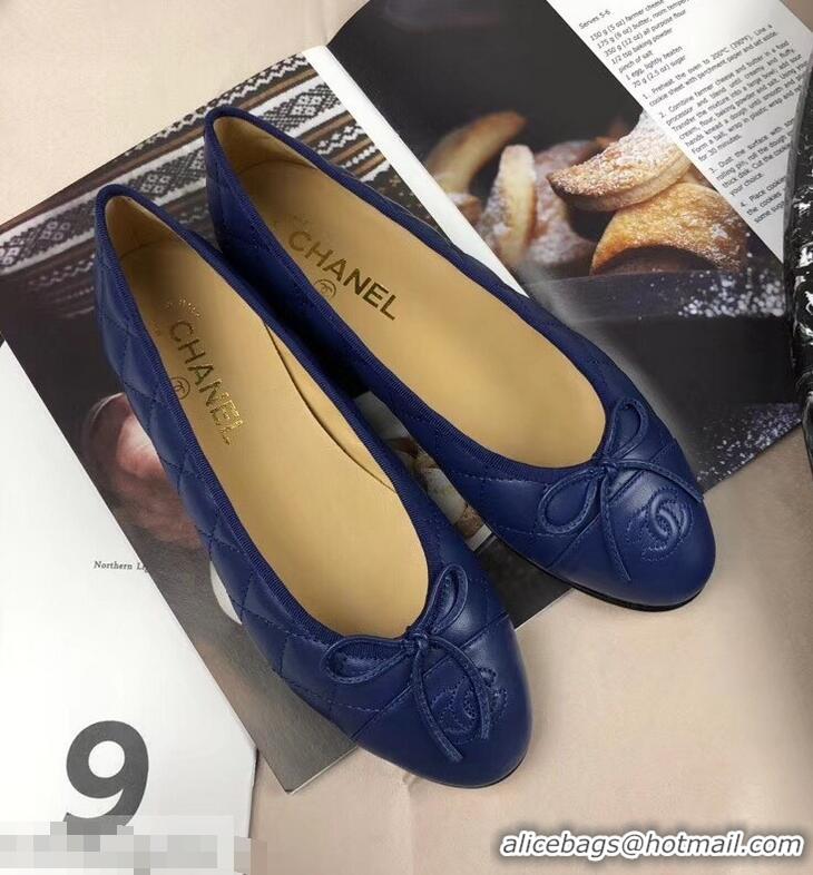 Fashion Discount Chanel Leather Classic Bow Ballerinas Flats G40338 Quilted Blue