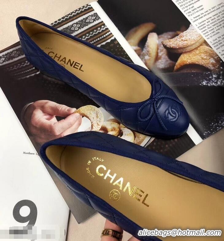 Fashion Discount Chanel Leather Classic Bow Ballerinas Flats G40338 Quilted Blue