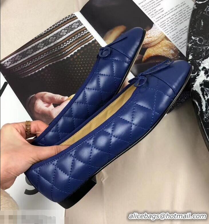 Fashion Discount Chanel Leather Classic Bow Ballerinas Flats G40338 Quilted Blue