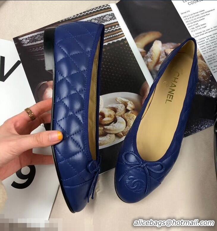 Fashion Discount Chanel Leather Classic Bow Ballerinas Flats G40338 Quilted Blue